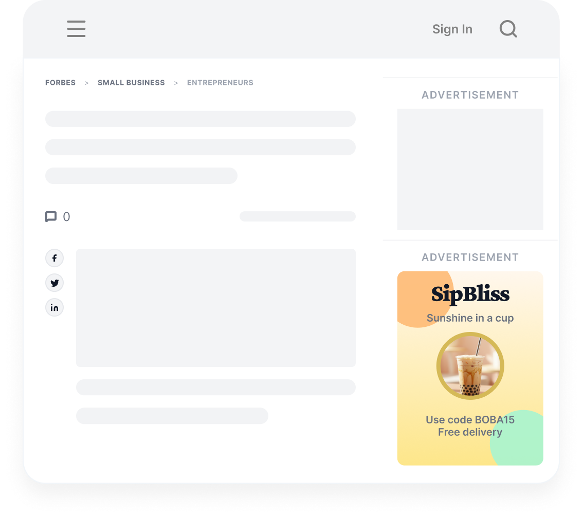 Mockup of a display ad placement on a publisher website