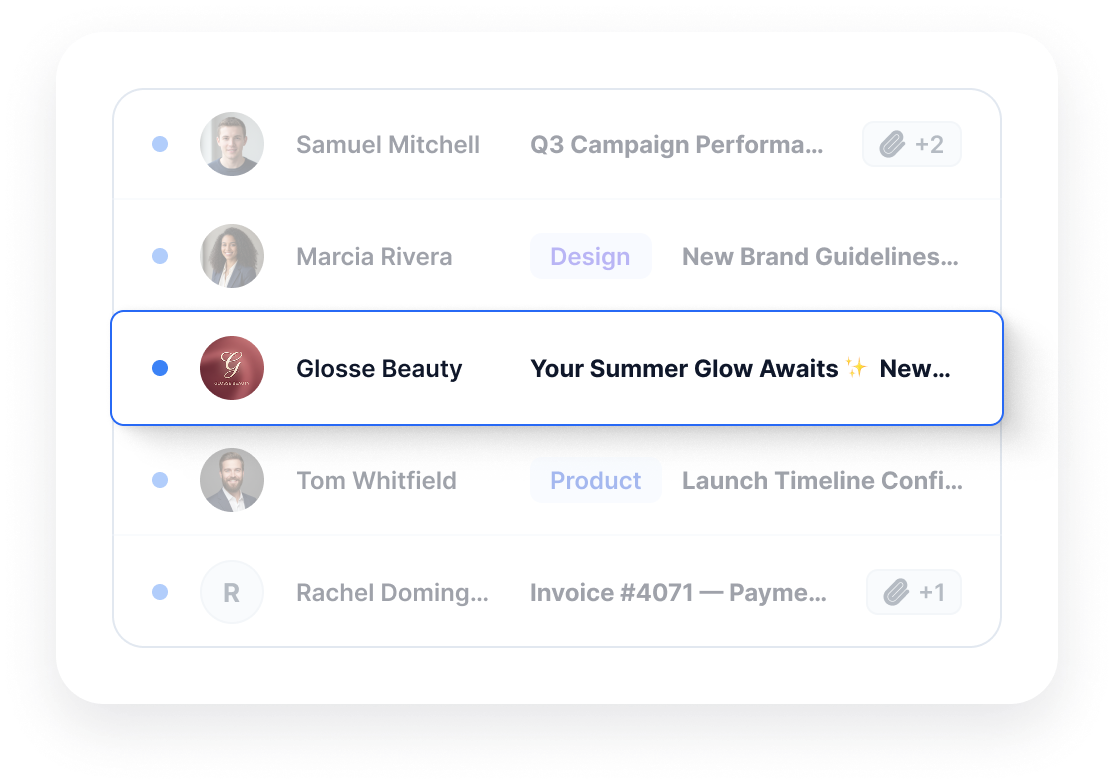 Email inbox mockup showing a 'Your Summer Glow Awaits' campaign from a beauty brand