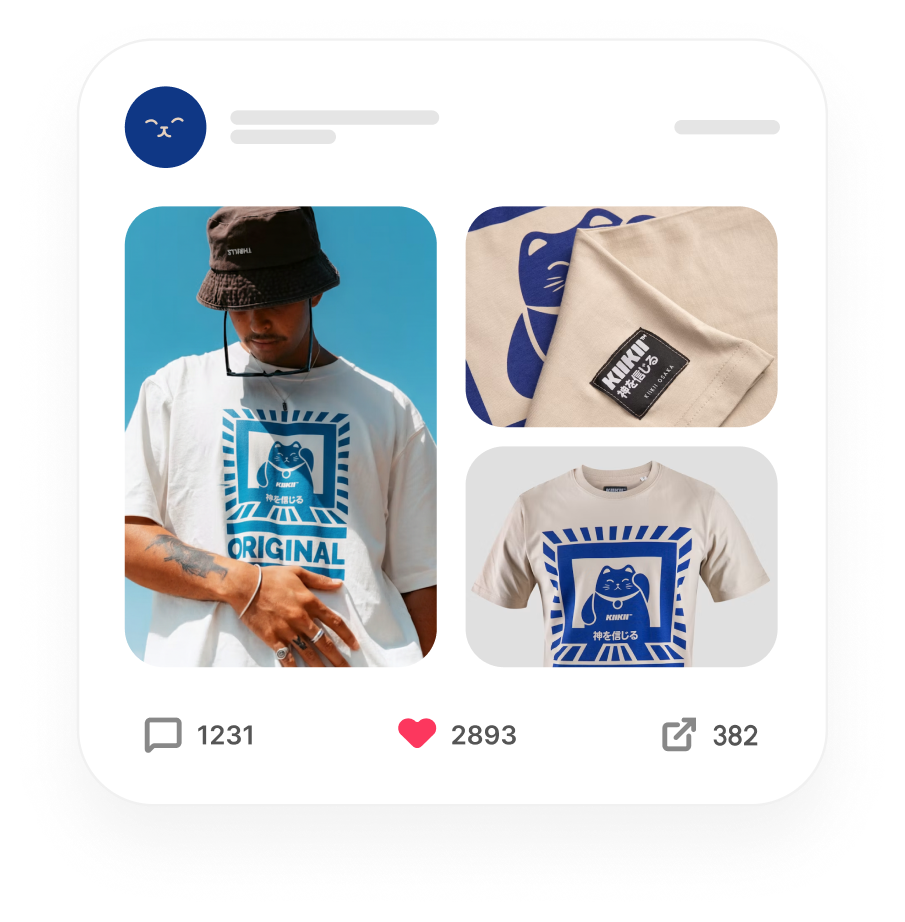 Instagram post mockup of a branded streetwear t-shirt with engagement stats