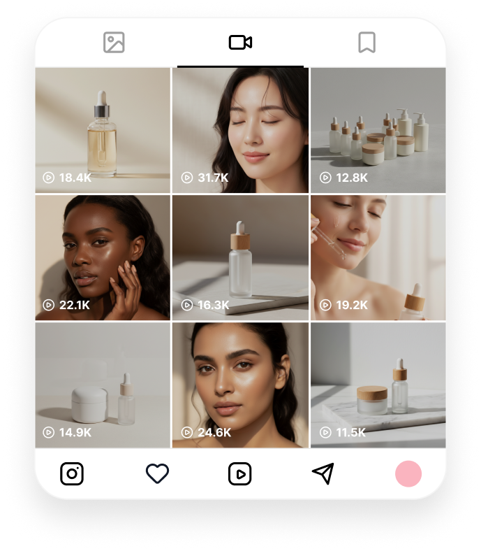 Instagram content grid mockup showing a video post feed
