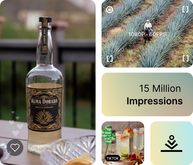 Mockup of a produced video reel and product photography for a tequila brand