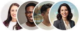 Headshot photos of four smiling customers