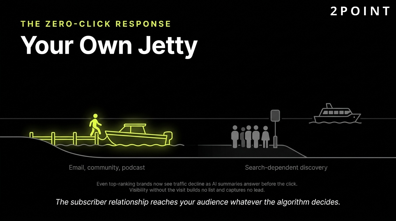 The zero-click response: build your own jetty so traffic has somewhere of yours to land.